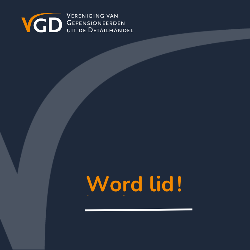 Het logo van de VGD met de oproep "Word lid!"